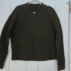 Theory Olive Green Women's V-neck Sweater - Wool Blend